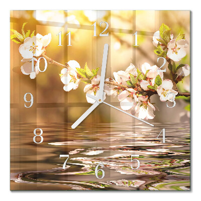 Horloge carrée en verre Fleurs