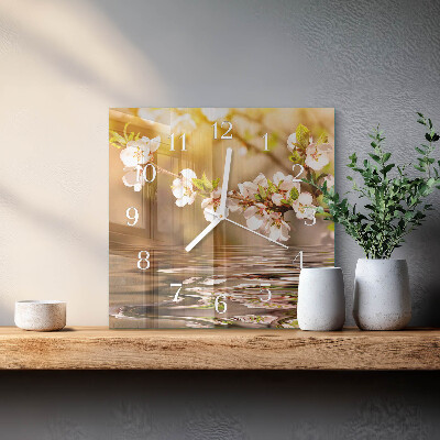 Horloge carrée en verre Fleurs