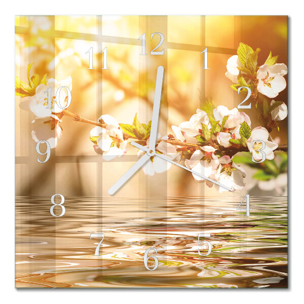 Horloge carrée en verre Fleurs