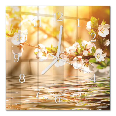 Horloge carrée en verre Fleurs