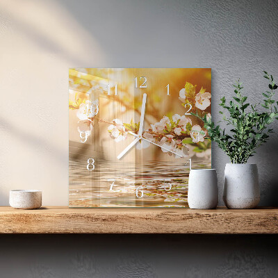 Horloge carrée en verre Fleurs