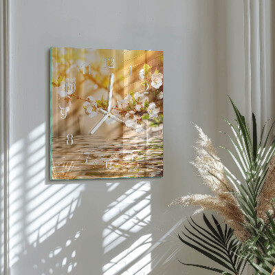 Horloge carrée en verre Fleurs