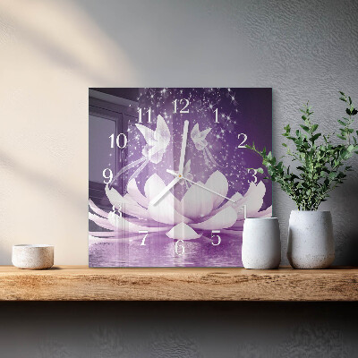 Horloge carrée en verre Fleur