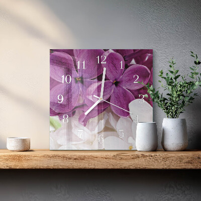 Horloge carrée en verre Fleurs