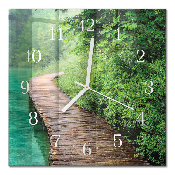 Horloge carrée en verre Jetée en bois