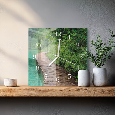 Horloge carrée en verre Jetée en bois