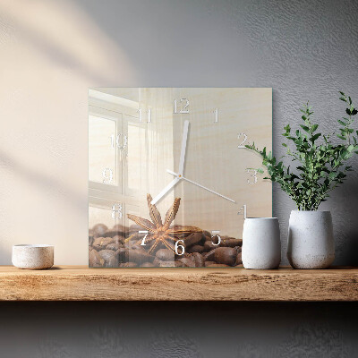 Horloge carrée en verre Café en grains