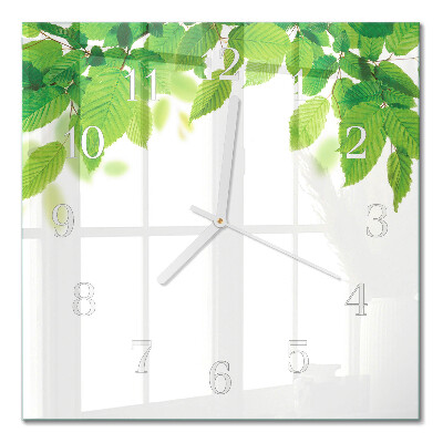 Horloge carrée en verre Feuilles