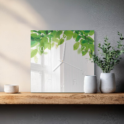 Horloge carrée en verre Feuilles