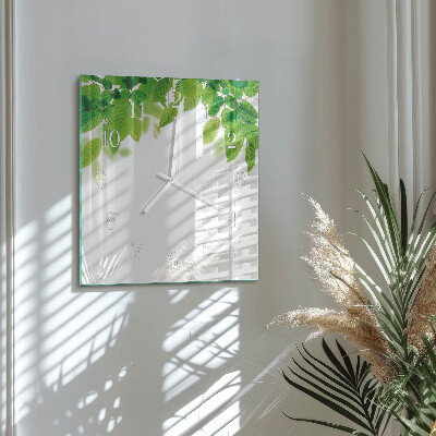 Horloge carrée en verre Feuilles