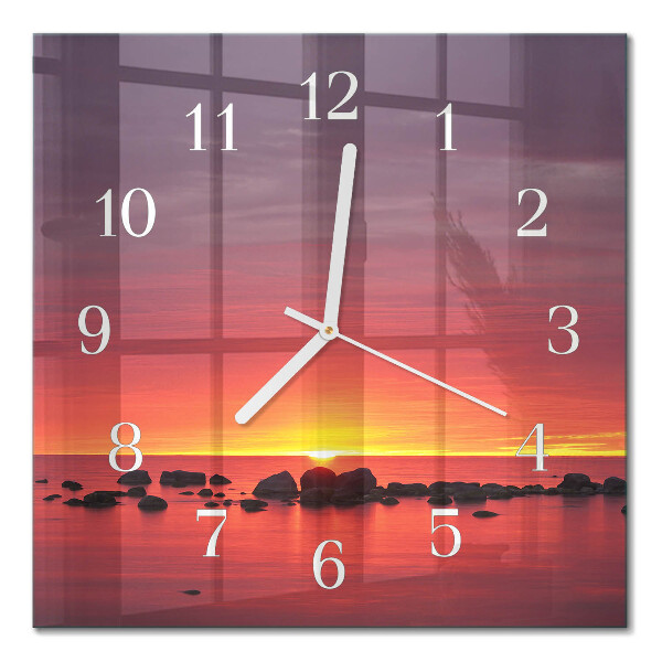 Horloge carrée en verre Coucher de soleil