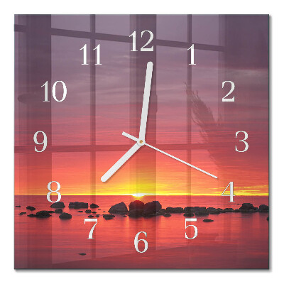 Horloge carrée en verre Coucher de soleil
