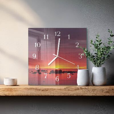 Horloge carrée en verre Coucher de soleil