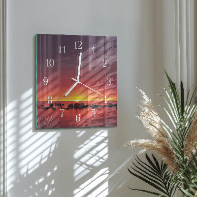 Horloge carrée en verre Coucher de soleil
