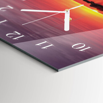 Horloge carrée en verre Coucher de soleil