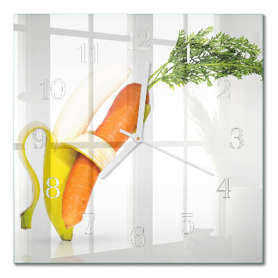 Horloge carrée en verre Carottes et bananes