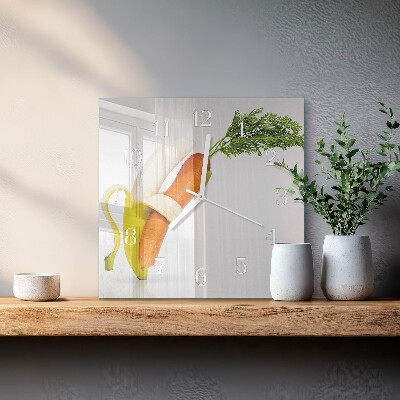 Horloge carrée en verre Carottes et bananes