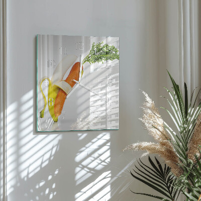 Horloge carrée en verre Carottes et bananes