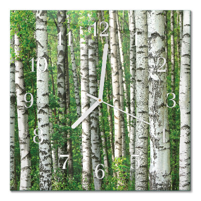 Horloge carrée en verre Bouleaux