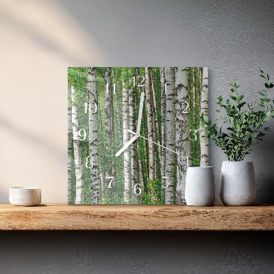 Horloge carrée en verre Bouleaux