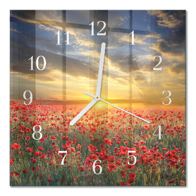Horloge carrée en verre Champ de coquelicots