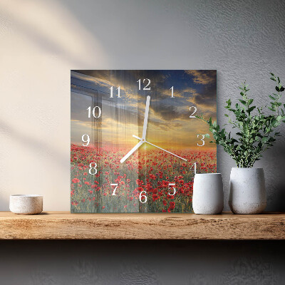 Horloge carrée en verre Champ de coquelicots