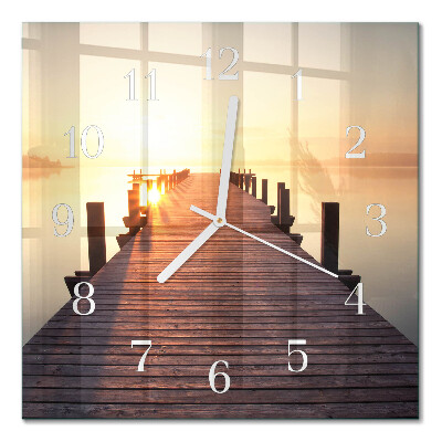 Horloge carrée en verre Pont sur le lac