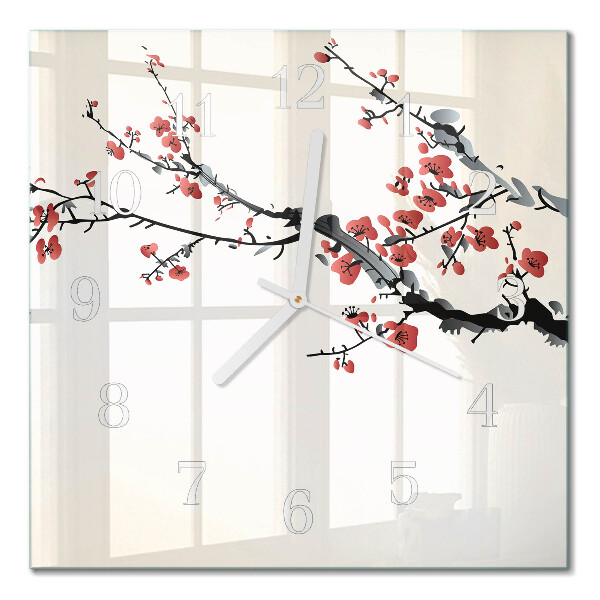 Horloge carrée en verre Fleurs
