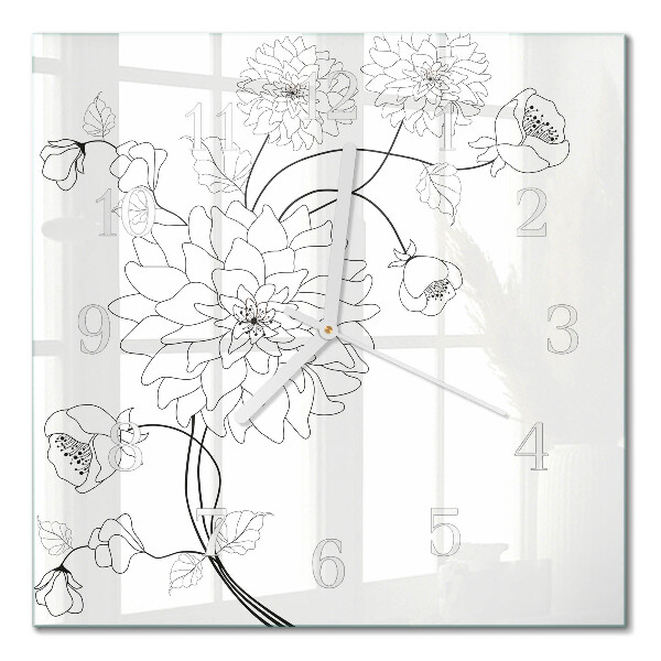 Horloge carrée en verre Fleurs