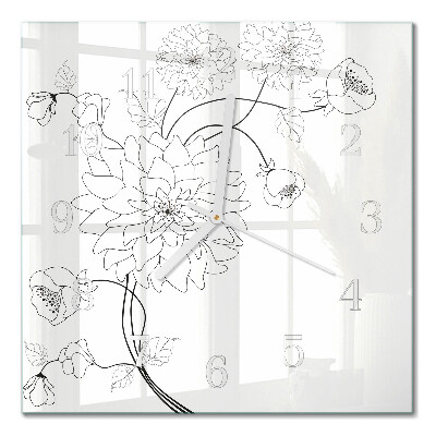 Horloge carrée en verre Fleurs