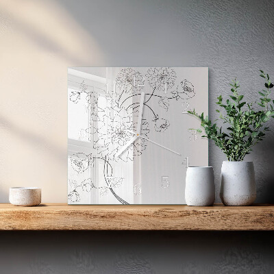 Horloge carrée en verre Fleurs