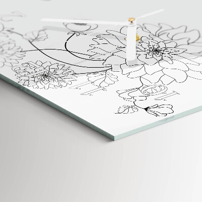 Horloge carrée en verre Fleurs