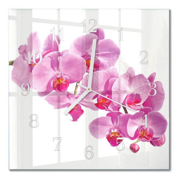Horloge carrée en verre Orchidée