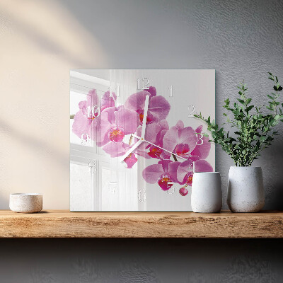 Horloge carrée en verre Orchidée