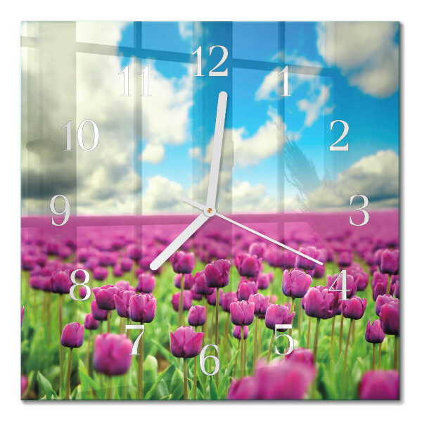 Horloge carrée en verre Tulipes