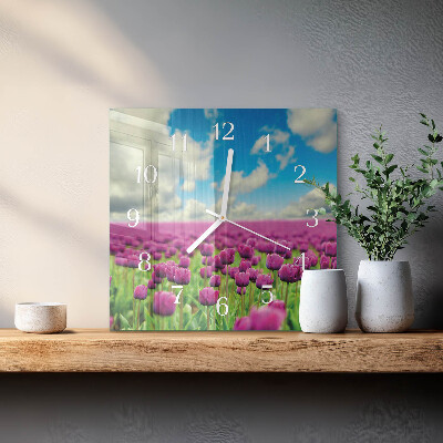 Horloge carrée en verre Tulipes