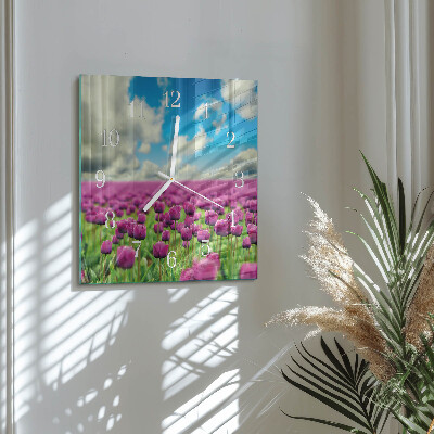 Horloge carrée en verre Tulipes