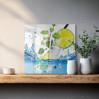 Horloge murale carrée Citron vert et menthe