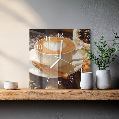 Horloge carrée en verre Cœur de café
