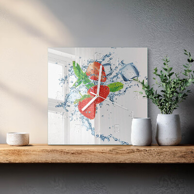 Horloge carrée en verre Fraises