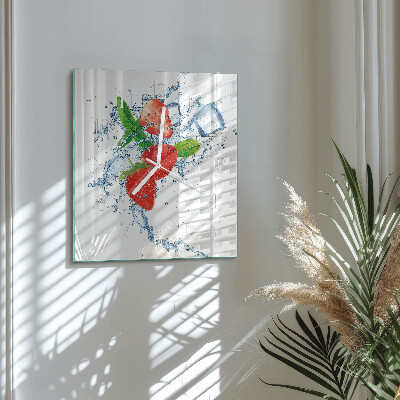 Horloge carrée en verre Fraises