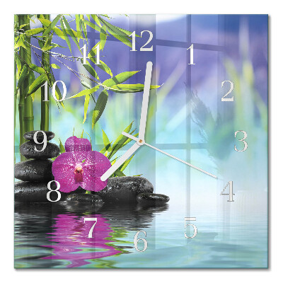 Horloge carrée en verre Spa orchidée