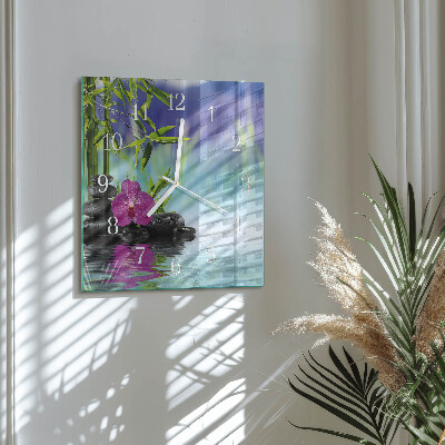 Horloge carrée en verre Spa orchidée