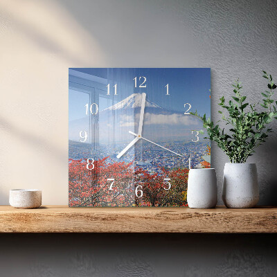 Horloge carrée en verre Montagne