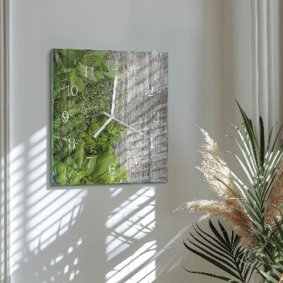 Horloge carrée en verre Herbes