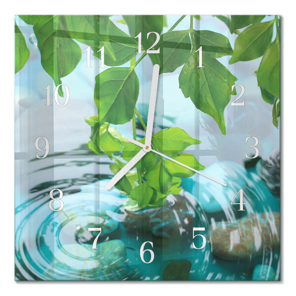 Horloge carrée en verre Feuilles
