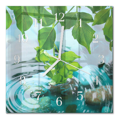 Horloge carrée en verre Feuilles
