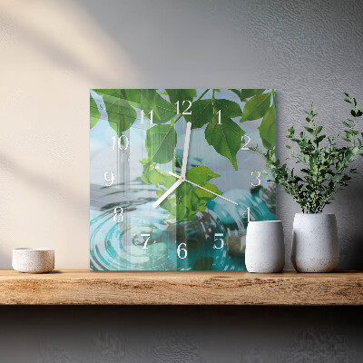 Horloge carrée en verre Feuilles