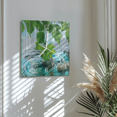 Horloge carrée en verre Feuilles