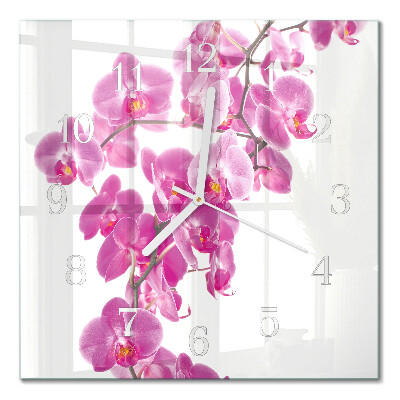Horloge carrée en verre Orchidée